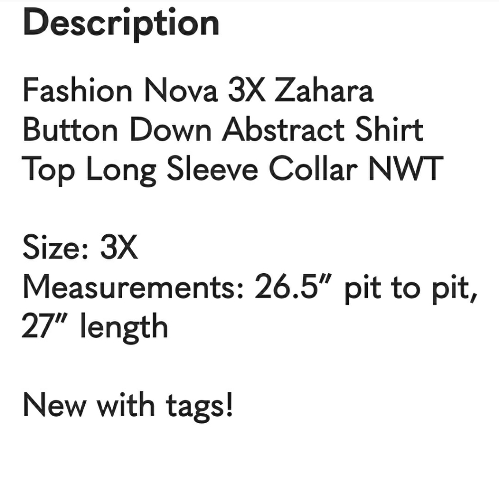 Fashion Nova 3X Zahara Button Down Abstract Shirt Top, Long Sleeve Collar NWT - Picture 9 of 9